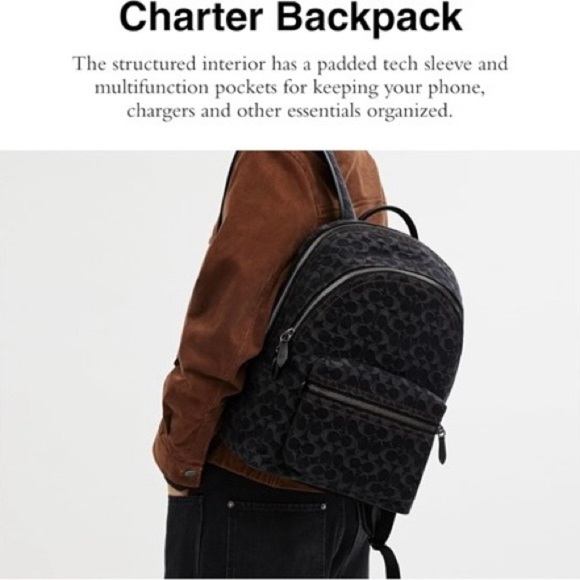COACH Denim $550 Tag, New Charter Signature Black Denim Backpack - Picture 7 of 8
